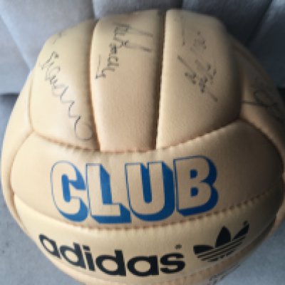 West Ham Signed Adidas Football: Official Adidas FIFA Club ball hand signed neatly in biro by Gale, Martin, Paris, Parkes, Cottee, Campbell and Dickens. 18 autographs from the mid 80s.
