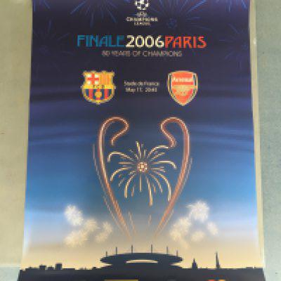 2006 Champions League Final Football Poster: Original Arsenal v Barcelona poster measuring 50 x 70cm. Similar to front of programme.