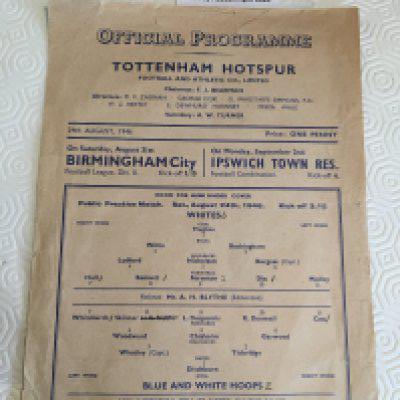 46/47 Tottenham Practice Match Football Programme: Fair condition with score and scorers noted but no team changes. Tears to border.