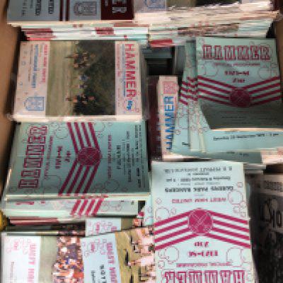 West Ham Football Programmes: Quantity of the small style Hammer programmes from the 70s and 80s in seasons with many complete. C/W a box of aways and a box of more modern homes. Good condition. (700+)