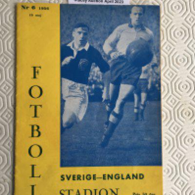 1956 Sweden v England Football Programme: Excellent condition programme with no team changes, staples removed not rotted away.