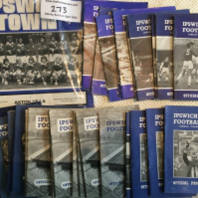 Ipswich Town Home Football Programmes: 31 of the small format from the late 50s to mid 60s including a few from 61/62 Championship season. Good. C/W SJFC Final 75/76 v Aston Villa. (32)