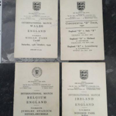 England Football Player Away Itineraries: 1947 Belgium, 1949 Wales, 1952 Ireland and a B tour of Europe in 1950. C/W The FA brochure regarding its tours of all levels of football in 1950. Excellent. (5)