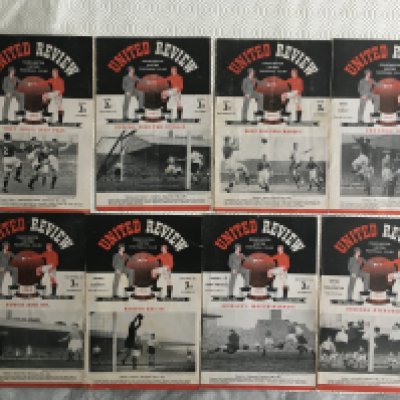 50/51 Manchester United Home Football Programmes: Includes Hapoel Tottenham Chelsea and Liverpool. Overall fair/good with one scuffed and Leeds having score written. (16)