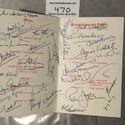 Manchester United 1st Reunion Signed Dinner Menu: Held in 1986 by the Association of Former Manchester United Players and was the debut for this event. Signed inside by Busby Viollet Foulkes Olive Wood Stepney Mitten Atkinson Crompton and 20 others. C/W spare unused menu and ticket which was former property of Denis Viollet. (3)