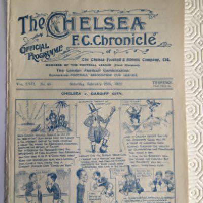 1921 - 1922 Chelsea v Cardiff City Football Programme: Four pager ex bound in excellent condition with no team changes.