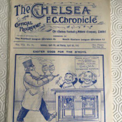 1911 - 1912 Chelsea Reserves v Reading + Tottenham Football Programme: Eight pager ex bound with covers in excellent condition and no team changes. Easter programme covering both South Eastern League matches. (1)
