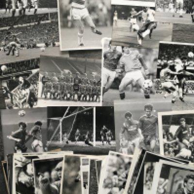1980s Football Press Photos: Black and white mostly with press stamps to rear. Mixture of individual player and match action. Good condition in various sizes. (80)