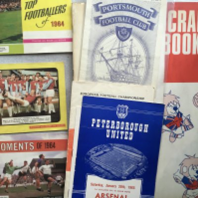 Football Scrapbook + Memorabilia Box: Scrapbooks from the 60s include titles 1966 World Cup, Managerial Changes, East Midland Match Reports, Lancashire Match Reports, Welsh Club Match Reports, Luton Town, West Country, Transfer Talk Notts County and West Ham. Includes programmes colour team groups from magazines, random programmes, booklets from 1964 named Top Footballers Top Teams and Big Moments. Worth a look.