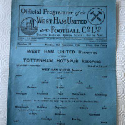 46/47 West Ham v Tottenham LFA Football Programme: Single sheet reserves match in good condition with folding and one pencilled team change. London FA Cup semi final.