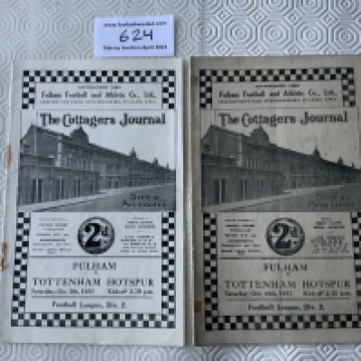1930s Fulham v Tottenham Football Programme: Fair/good condition with 35/36 having holes where staples have rusted away and 37/38 good with team changes.