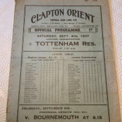 37/38 Clapton Orient Reserves v Tottenham Football Programme: Ex bound in good condition from the London Combination. No team changes.
