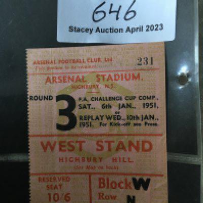50/51 Arsenal v Carlisle United FA Cup Football Ticket: Excellent condition ticket dated 6 1 1951.