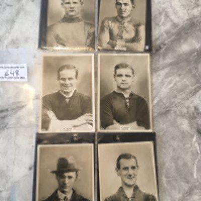 Arsenal 1922 Large Player Football Cards: Original 100 year old cards almost certainly made by Godfrey Phillips and large versions of the Pinnace you may be familiar with. Includes Butler Shaw White Baker Blyth and Williamson. Good with 3 having numbers written to blank rear. (6)