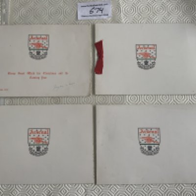 1950s Arsenal Christmas Cards: Cards from 1951 1956 and two the same which has a picture of Arsenal coming off the pitch in Moscow. Nice items issued by the club and never for sale. (4)
