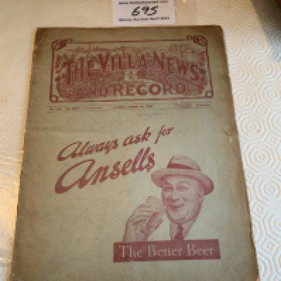 35/36 Aston Villa v Brentford Football Programme: Fair condition league match with No team changes. Few small tears including to spine and fold.