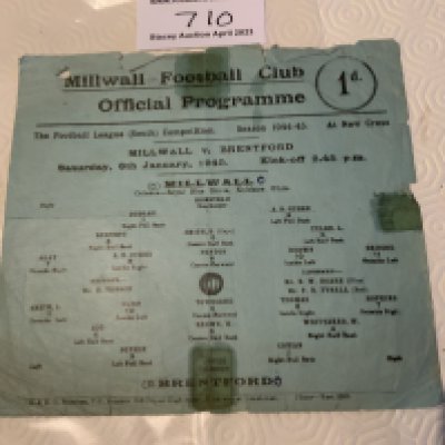 44/45 Millwall v Brentford Football Programme: Poor condition single sheet with no team changes. Tears and tape.