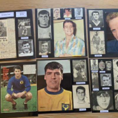Mansfield Town 1940s 1950s 1960s Football Autograph Collection: Stunning private collection all pre 1970 from various publications. All signatures are identified and laid down with photo corners on 12 x 12 inch card and easily removable. 19 pages to include 3 fully signed team groups, 4 signed autograph pages, a signed original press photo and 87 various sized pictures to include 8 A4. 90 different player signatures including Ken Wagstaff, Sammy Chapman, Albert Scanlon, Bob Ledger, Dudley Roberts, Don Bradley, Bill Curry, Sandy Pate, Bobby Roberts, Mike Stringfellow, Clive Walker, Alf Ringstead, Barrie Thomas etc. (210+)