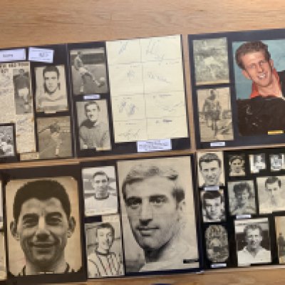 Reading 1940s 1950s 1960s Football Autograph Collection: Stunning private collection all pre 1970 from various publications. All signatures are identified and laid down with photo corners on 12 x 12 inch card and easily removable. 22 pages to include 2 fully signed team groups, 6 signed autograph pages and 100 various sized pictures to include 5 A4. 97 different player signatures including Pat Terry, Johnny Walker, John Sainty, Roy Bentley, Peter Silvester, Jimmy Wheeler, Stan Wicks, Peter Shreeves, Ken Bainbridge, Bobby Ayre, Ivor Powell, Maurice Edelston, Jimmy Wallbanks etc. (250+)