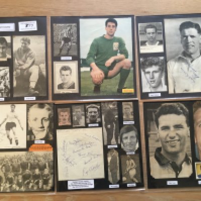 Stockport County 1940s 1950s 1960s Football Autograph Collection: Stunning private collection all pre 1970 from various publications. All signatures are identified and laid down with photo corners on 12 x 12 inch card and easily removable. 16 pages to include 1 fully signed team group, 3 signed autograph pages, a signed programme 1961/62 and 91 various sized pictures to include 6 A4. 106 different player signatures including Bert Lister, Derek Kevan, Ken Mulhearn, Len White, Albert Quixall, David Herd, John Price, Ron Staniforth, Jack Hacking, Alex Herd, Frank Lord, Trevor Porteous, Len Allchurch, Jim Fryatt etc. (160+)