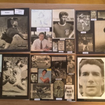 Wrexham 1940s 1950s 1960s Football Autograph Collection: Stunning private collection all pre 1970 from various publications. All signatures are identified and laid down with photo corners on 12 x 12 inch card and easily removable. 16 pages to include 2 fully signed team groups, 3 signed autograph pages including 1969/70 with 25 autographs, 1 signed original press photo and 78 various sized pictures to include 6 A4. 80 different player signatures including Wyn Davies, Dave Gaskell, Ian Moir, John Schofield, Albert Kinsey, Arfon Griffiths, Archie Ferguson, Phil Boersma, Ron Harbetson, George Evans, Eddie May, Ron Hewitt, George Spruce, Billy Waters etc. (150+)