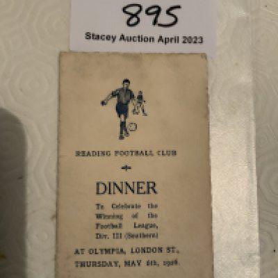 25/26 Reading Signed Football Menu: To celebrate winning division 3 south held at Olympia London. Signed inside by 11 and on the rear by a further 2 players. Tiny scuff to rear of small menu.