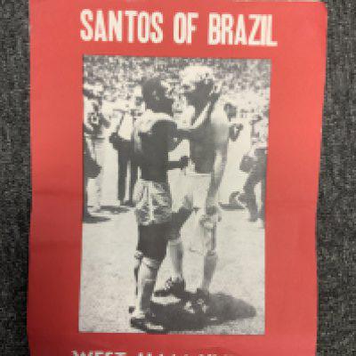 1970 Santos v West Ham Football Programme: Large USA tour 4 page card programme featuring Pele and Moore to cover in famous pose. No team changes but slight wear to fold at rear.
