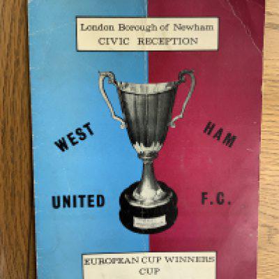 1965 ECWC West Ham Football Menu: Original menu with some creasing held by the London Borough of Newham.
