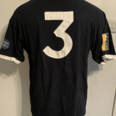 Scottish Masters Match Worn Football Shirt: Blue short sleeve with Masters Football and PFA badging to arms. Number 3 to rear. Worn by John Wark who swapped this with Jason Dozzell of England.