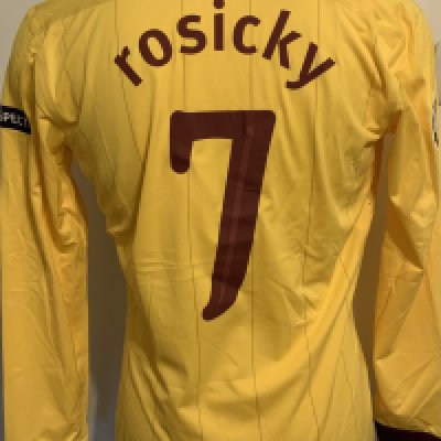 Arsenal 2010 - 2011 Match Worn Football Shirt: Yellow long sleeve with Champions League badging to arms. Number 7 Rosicky to rear.