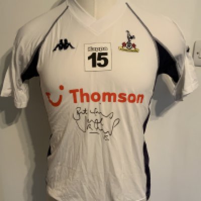 Tottenham 2003 - 2004 Training Top Football Shirt: White short sleeve with patch stating Kappa 15 to front. Worn and signed by Jamie Redknapp.