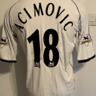Tottenham 2003 - 2004 Match Worn Football Shirt: White short sleeve with Premiership badging to arms and number 18 Acimovic to rear.