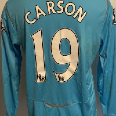 West Brom 2010 - 2011 Match Worn Goalkeeper Football Shirt: Long sleeve light blue with Premiership badging to arms and number 19 Carson to rear.