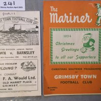 Grimsby Town v Barnsley Football Programmes: Home v 49/50 Barnsley score to cover + 54/55 staples rusted away. (2)