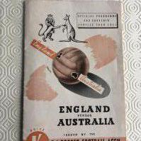 1951 Australia v England FA X1 Football Programme: Excellent condition with no team changes for match played at the Adelaide Oval. 20 page programme has team group of the touring party.