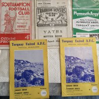 60/61 League Cup Football Programmes: Torquay homes v Plymouth x 2 plus away. Tranmere v Crewe and Southampton v Burnley. Good. (5)