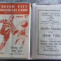 1950s Football Programmes: Variety of clubs to include a fair 48/49 Exeter v Port Vale, Hull v Oldham and 45/46 Derby v Aston Villa. Often late 50s but includes 50/51 Barnsley v Blackburn, 50/51 Colchester v Bournemouth. Good Ipswich and Bolton content. Couple of early 60s in this lot which has instructions to sell. Fair/good. (48)