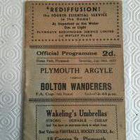 34/35 Plymouth v Bolton FA Cup Football Programme: Good condition programme with no team changes. Age staining to cover and FA Cup supplement with both team groups inside.