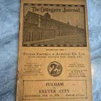 1929 - 1930 Fulham v Exeter City Football Programme: Excellent condition with no team changes. Score written to cover. Attractive orange covers.