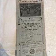 1913 Deportivo v Ilford Football Programme: Long single sheet with no team changes. At the top it depicts a goalmouth scene. Rare item from this pre First World War Ilford tour. Good with a few tiny tears at the top.
