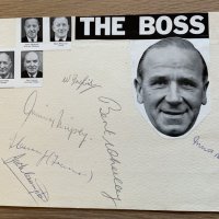 1957 Manchester United Signed Backroom Staff Football Picture: 11 x 8 magazine picture signed by Matt Busby Jimmy Murphy Bill Inglis Jack Crompton Bert Whalley and Tom Curry. Sadly Whalley and Curry died in the Munich air disaster the following year.