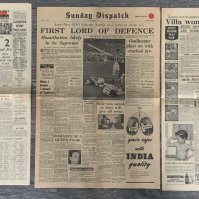 Manchester United v Aston Villa 1957 FA Cup Final Newspapers: Evening News with 8 pages and the Sunday Dispatch and Daily Express having 4 pages. Fair/good condition. (3)