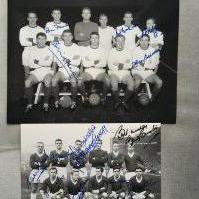 Manchester Signed 1960s Football Team Photos: Genuine autographs collected by a friend of many of the players who we know ourselves. Black and white photos signed by 9 including Charlton Foulkes Gregg and Setters and a further signed by 5 including Stiles Crerand and Foulkes. (2)