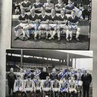 Manchester Signed 1960s Football Team Photos: Genuine autographs collected by a friend of many of the players who we know ourselves. Lsrge black and white photos signed by 11 including Law Stiles Foulkes and Crerand and a further signed by 7 including Charlton McGuinness and Foulkes. (2)