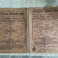 43/44 Chelsea Away Football Programmes: Matches v Tottenham and Arsenal. Fair condition single sheet league matches with pencilled team changes and folding. (2)