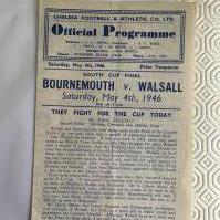 1946 South Cup Final Football Programme: Bournemouth v Walsall played at Chelsea. Four pager in excellent condition with no team changes.