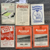 52/53 Chelsea Away Football Programmes: Includes hard to obtain Stoke plus Portsmouth, Aston Villa, Charlton, Arsenal + West Brom at Arsenal. Good. (6)