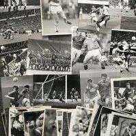 1980s Football Press Photos: Black and white mostly with press stamps to rear. Mixture of individual player and match action. Good condition in various sizes. (80)