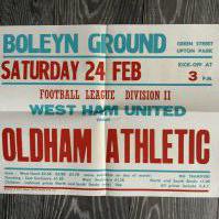 78/79 West Ham v Oldham Advertising Football Poster: Excellent condition folded into 4 measuring 20 x 15 inches. Dated 24 2 1979.