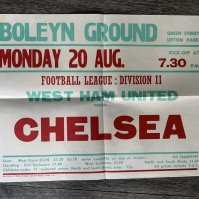 79/80 West Ham v Chelsea Football Poster: Excellent condition folded into 4 measuring 20 x 15 inches. League Division 2 match dated 20 8 1979. C/W envelope from printers Helliar.